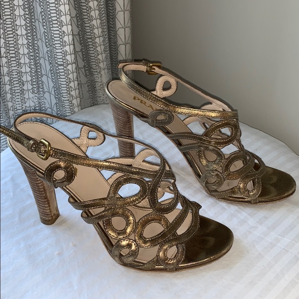 Prada metallic sandals heels 38